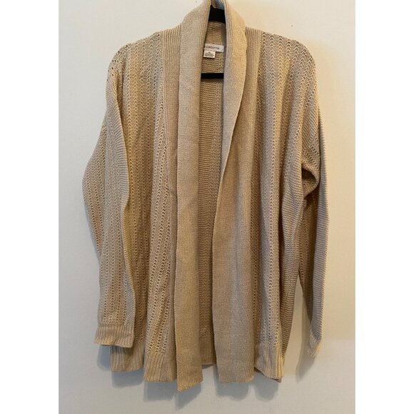 Liz Claiborne Open Front Cardigan Sweater Beige Metallic Threads XL - Picture 1 of 8